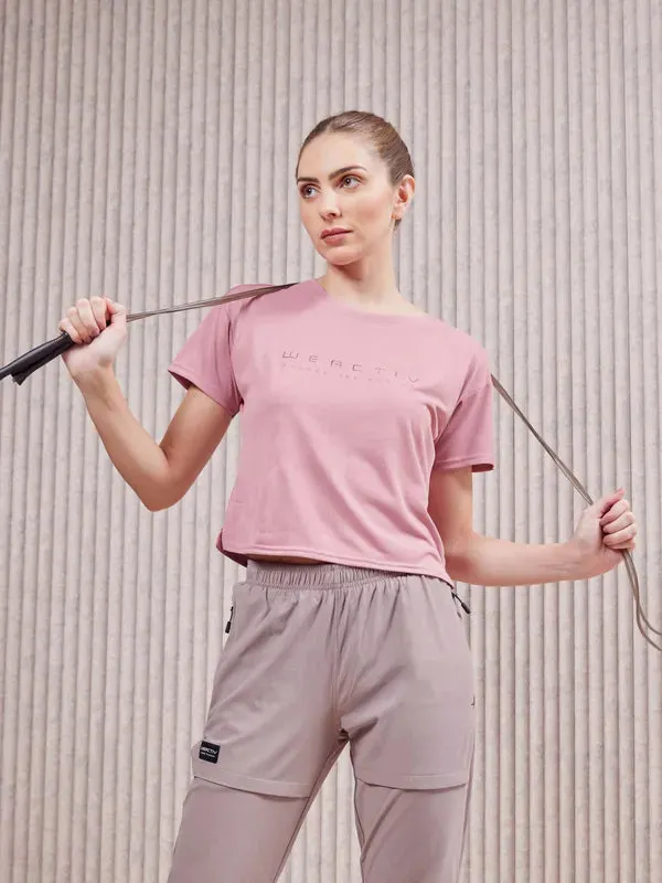 Women Printed Boxy Fit Crew Neck Crop Top with VENTMESH Active Layering