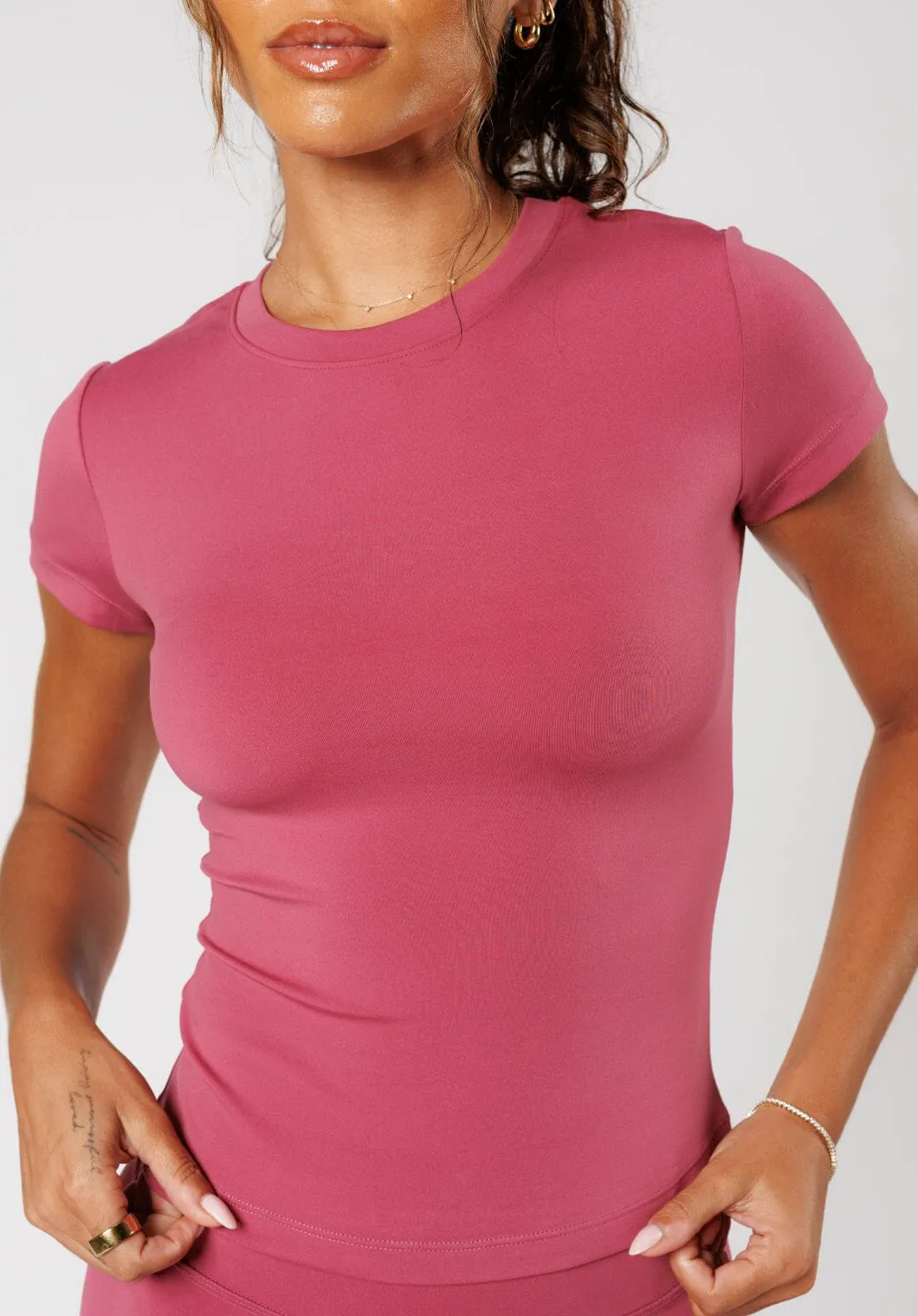 Reluna? Full Length Short Sleeve Top Raspberry Streetwear Style Classic Vibes