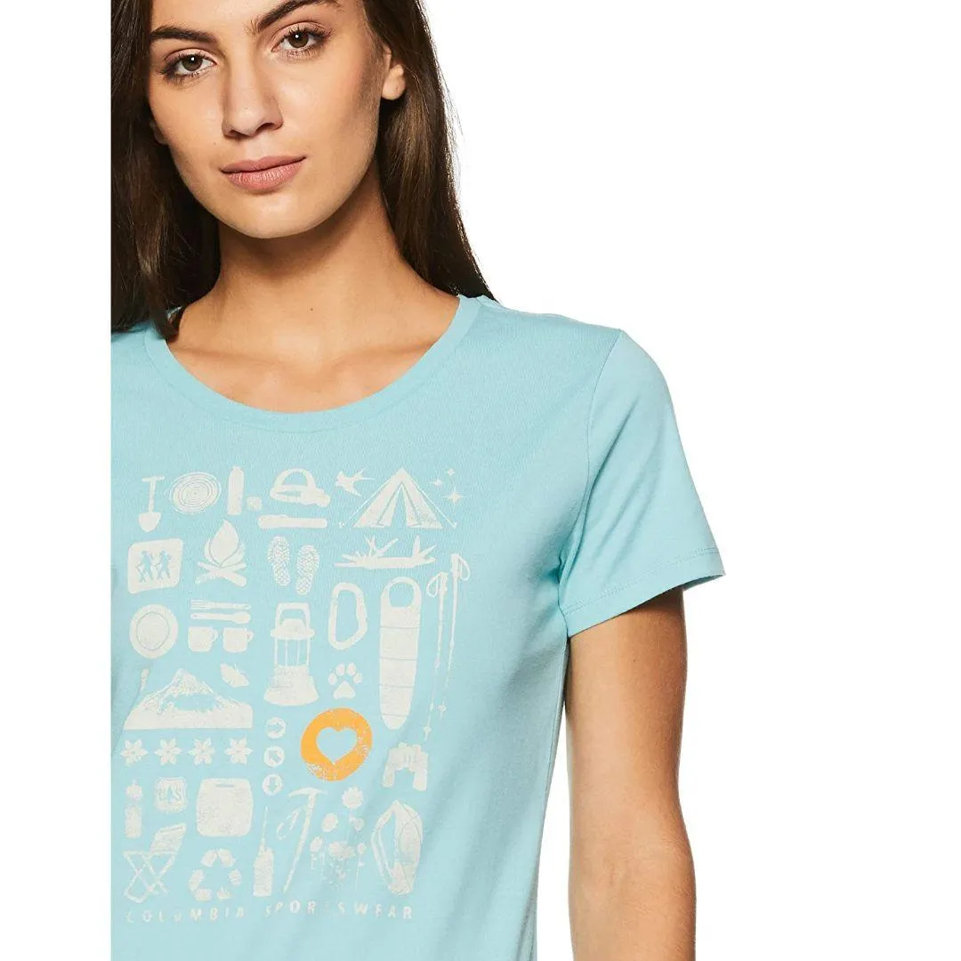 Distressed Hem Finish Reinforced Hems Columbia Women Green Camp Stamp Performance Tee