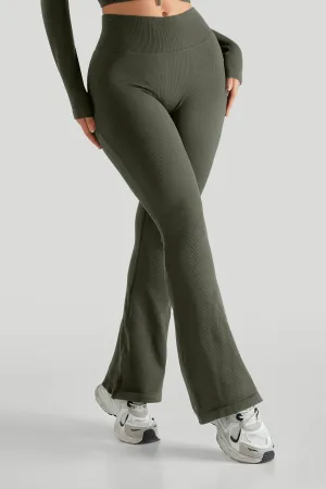 Solid Ribbed Flared Seamless Legging City Walk Rib Knit Compression wear