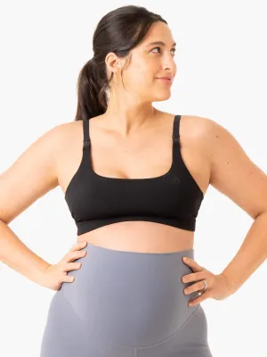 Active Bump Sports Bra - Black Lightweight Closure Satin