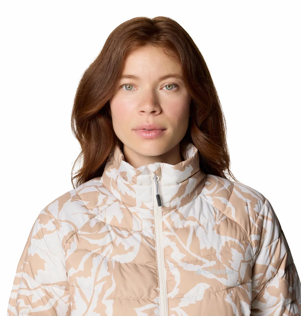 Columbia Women Brown Powder Lite II Printed Full Zip Jacket Functional Fit Travel Fit