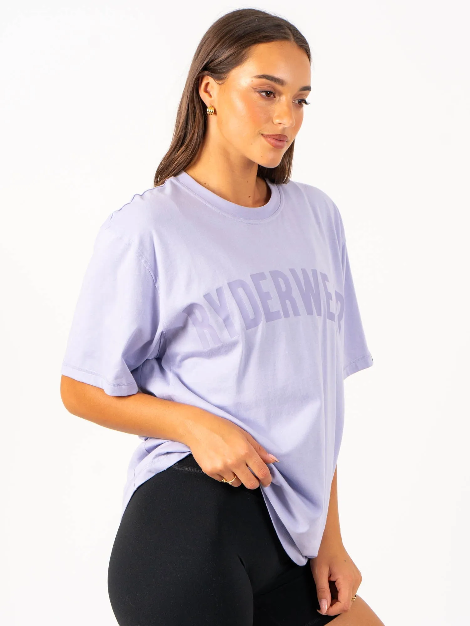 Comfortable Weave Garment Washed Texture Force Oversized T-Shirt - Lavender