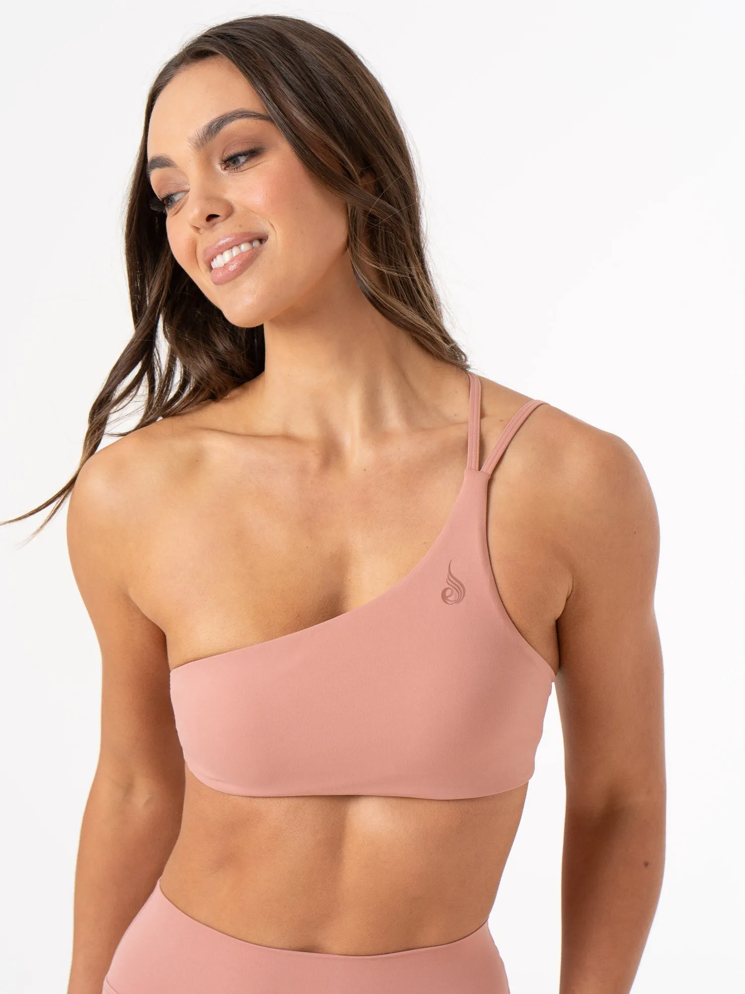 Cotton fabric Seam-Free Construction NKD One Shoulder Sports Bra - Dusty Pink