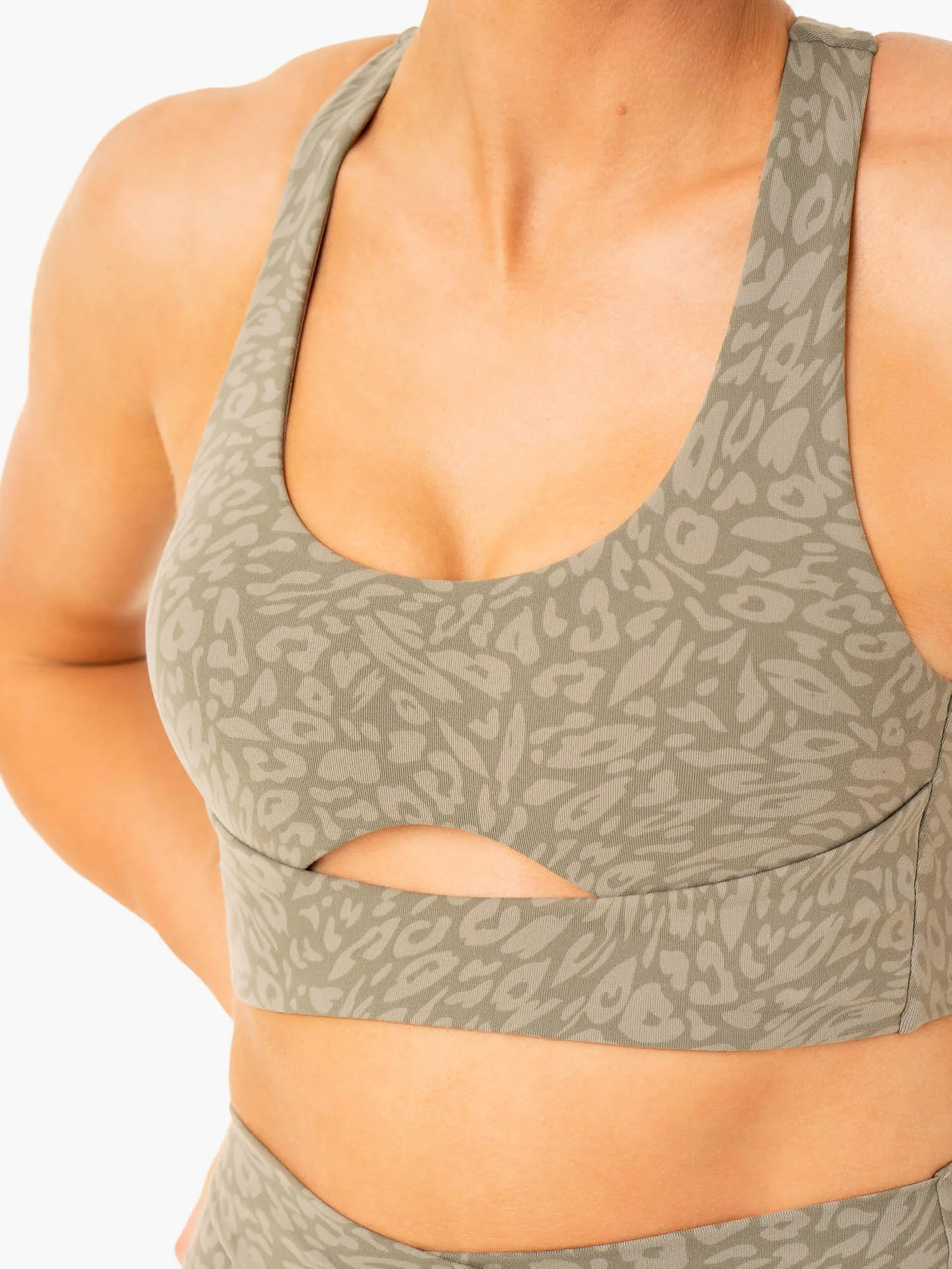 simple design Sweat Wicking Liner Rotation Sports Bra - Khaki Leopard