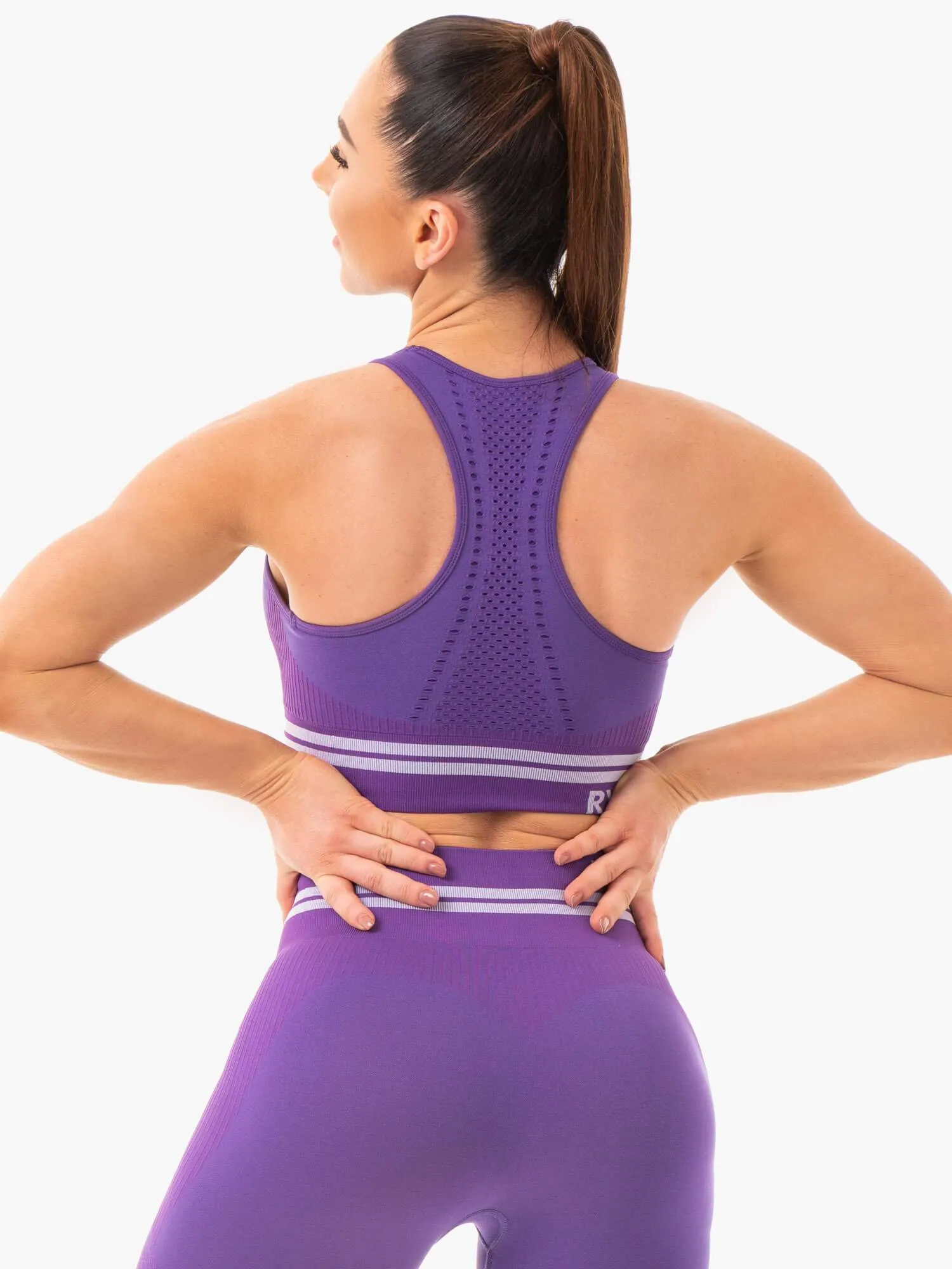 Freestyle Seamless Longline Sports Bra - Purple Halter neck seams Quick Dry Technology