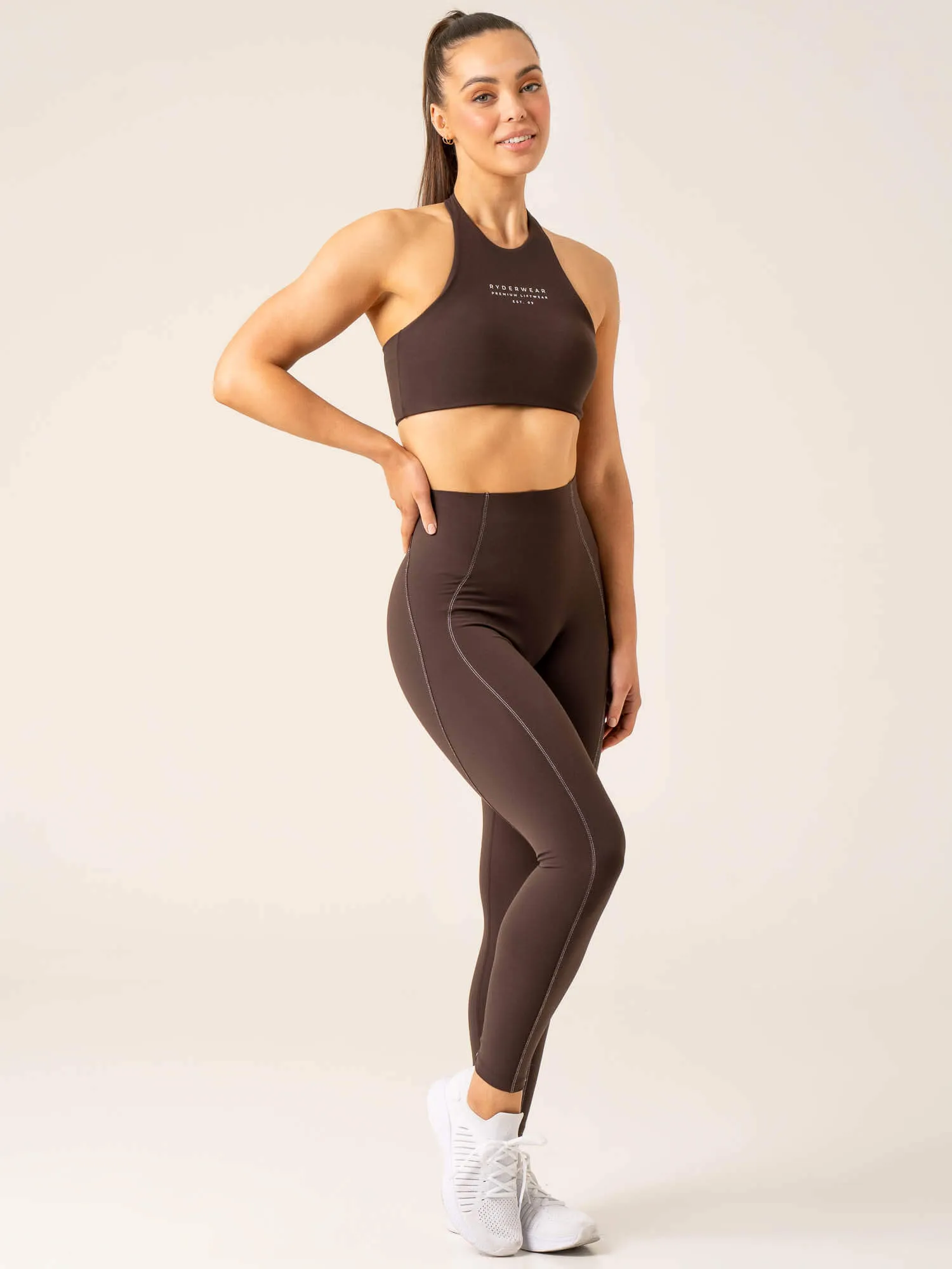 Stride Halter Sports Bra - Chocolate Gym members