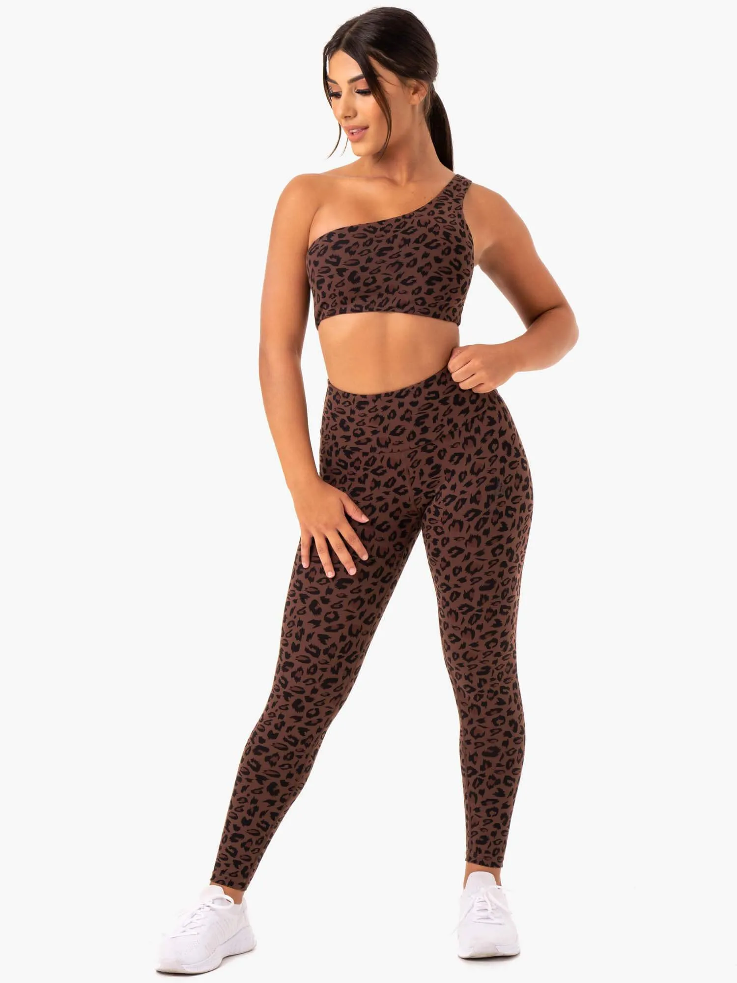 Adapt One Shoulder Sports Bra - Chocolate Leopard Pilates