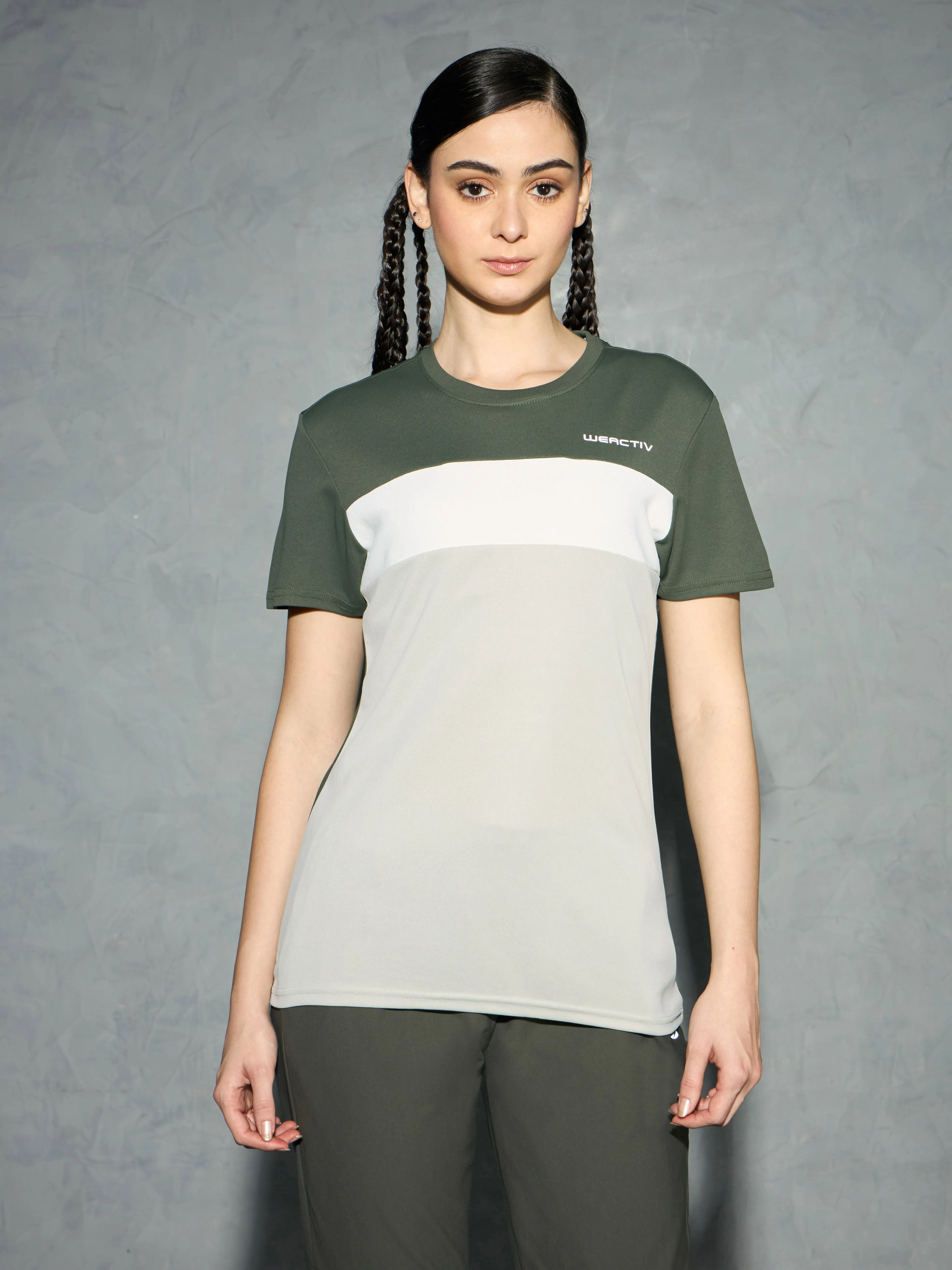 Women Colorblock Slim Fit Round Neck Sports T-shirt with TECHNOCOOL  Plus size confidence Comfortable fit