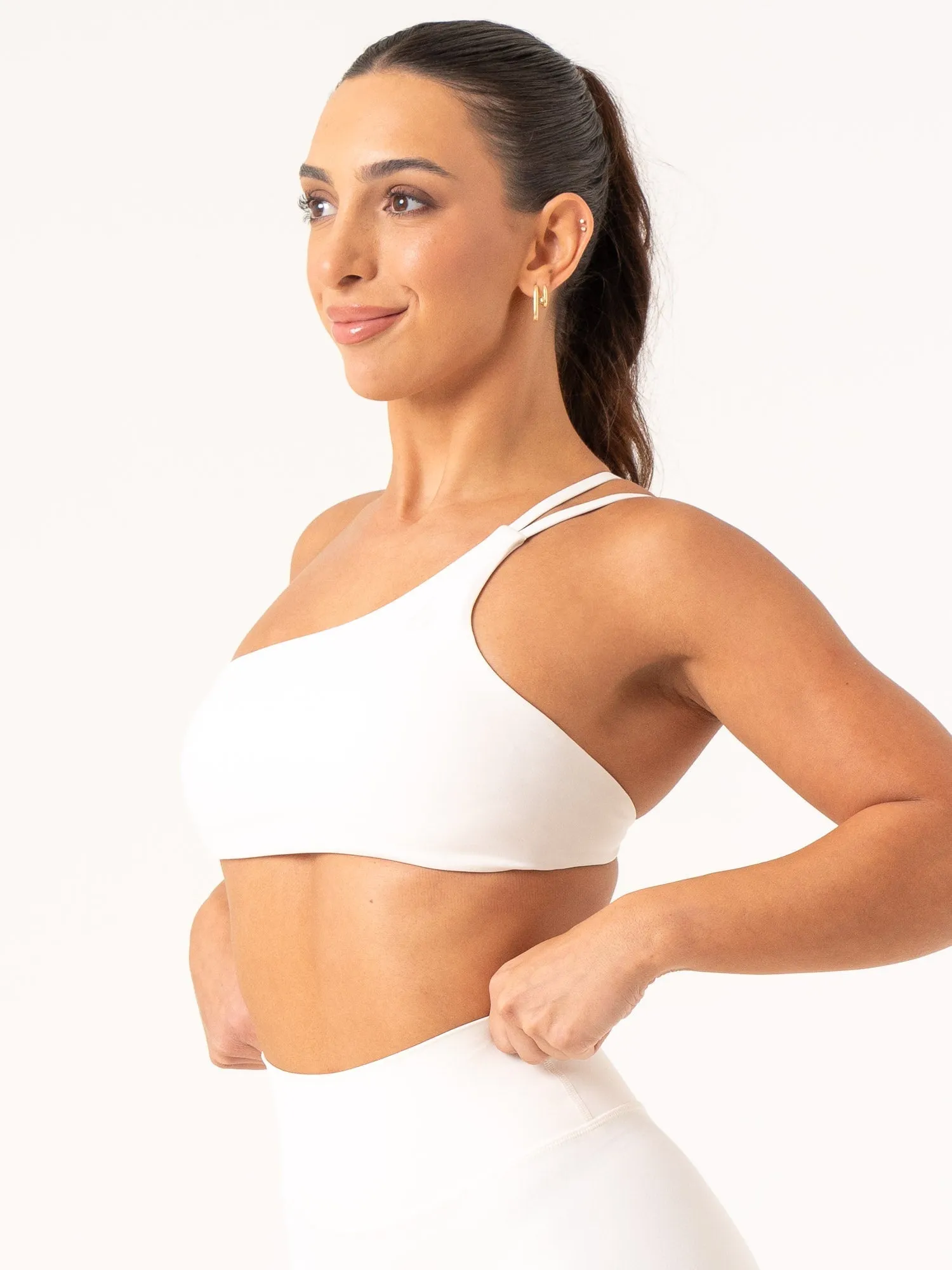 Body-Conforming Fit NKD One Shoulder Sports Bra - Off White