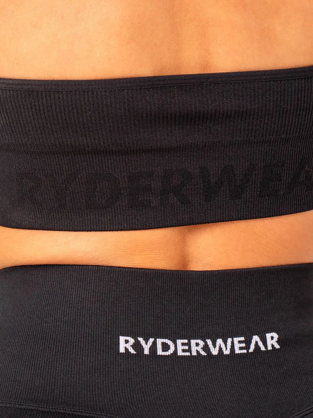 Cotton fabric Lightweight Lift Rib Seamless Halter Sports Bra - Black