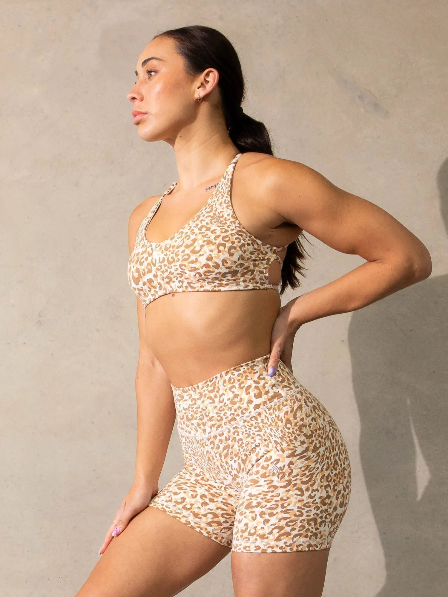 Empower Sports Crop - Vanilla Leopard Wide straps seams Quick Dry Technology