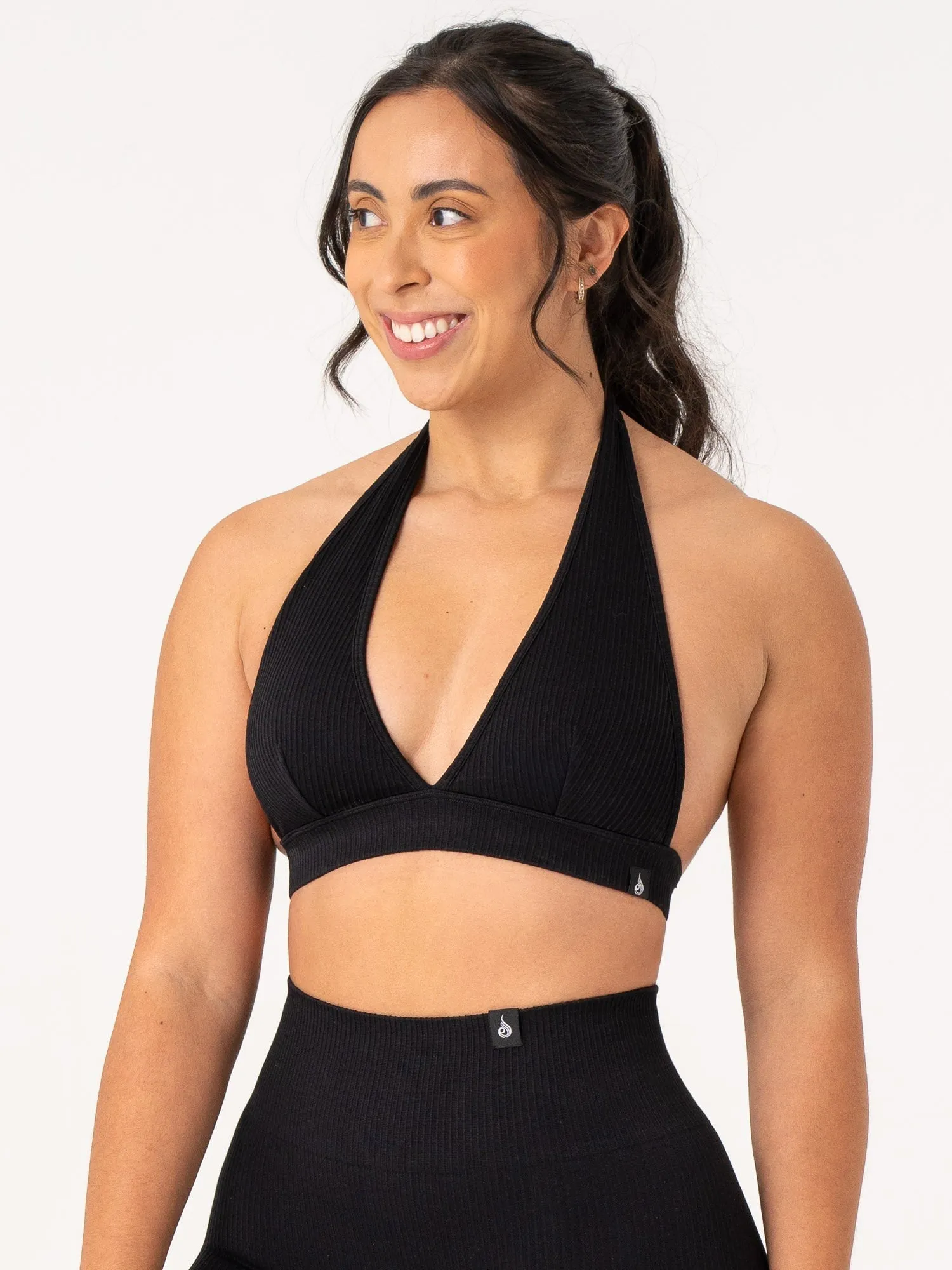 Rib Seamless Halter Sports Bra - Black Value for Money Luxury