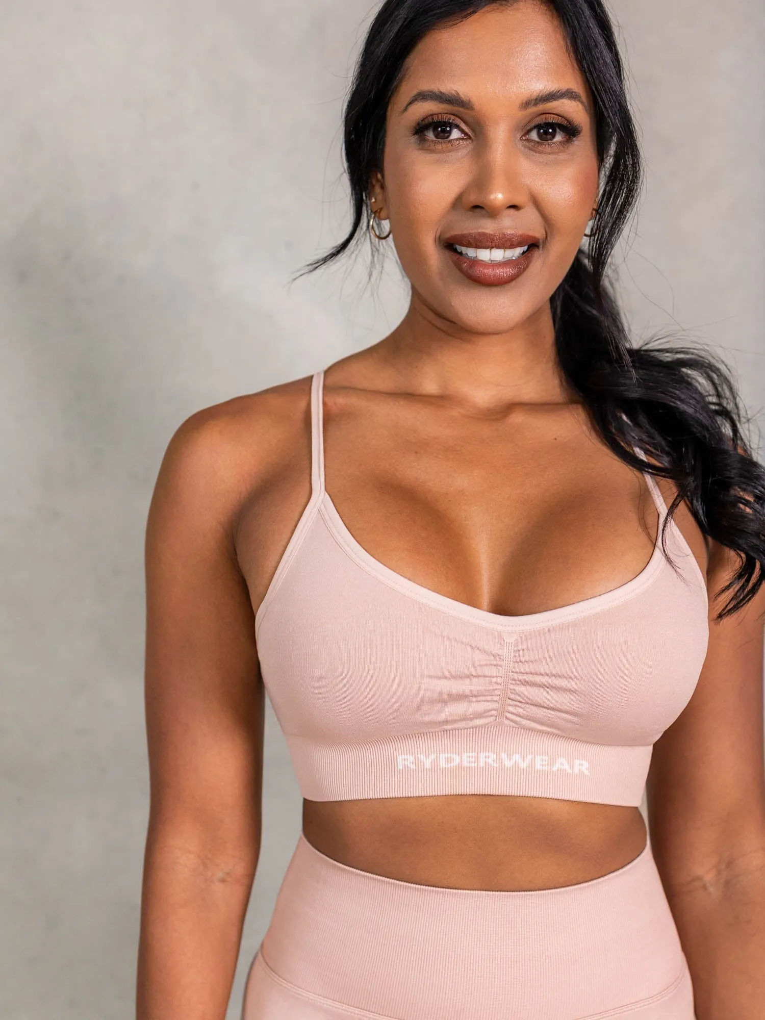 NRG Seamless Sports Bra - Biscotti monogrammed elastic waistband