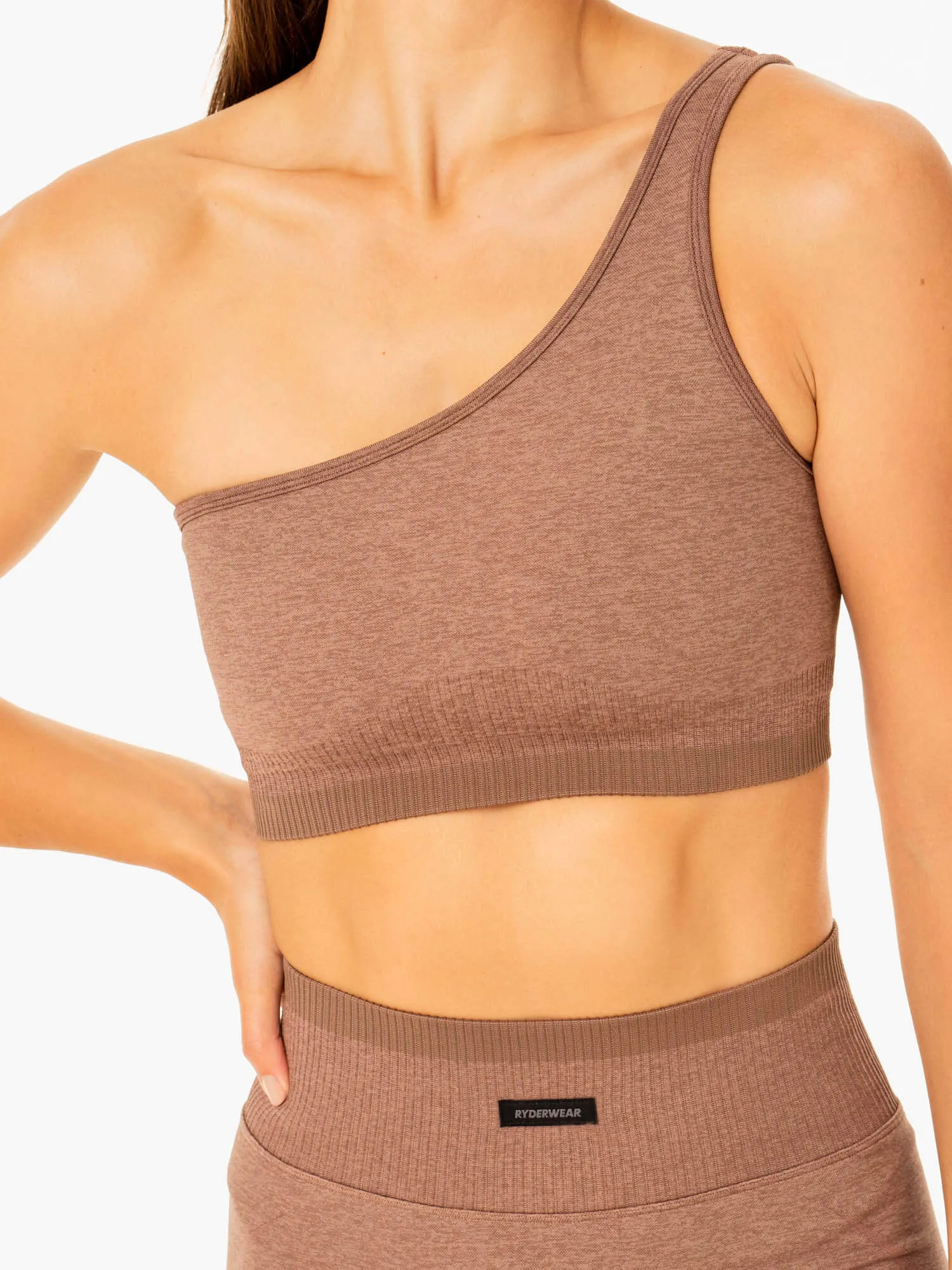 Bonded seams Excel Seamless One Shoulder Sports Bra - Mocha Marl