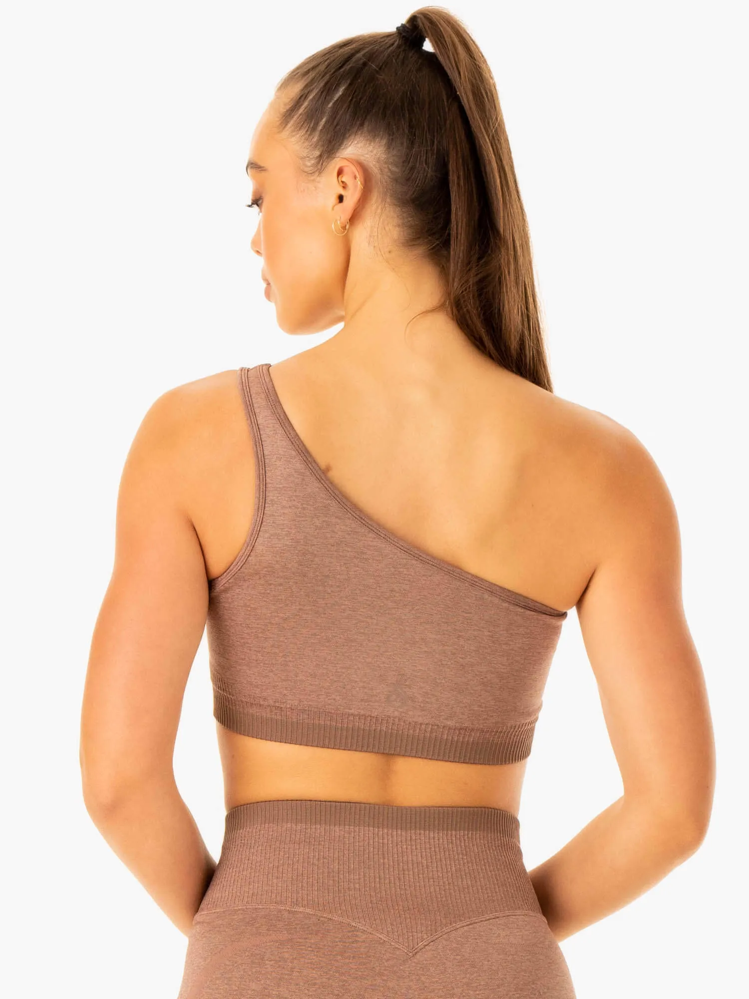 Excel Seamless One Shoulder Sports Bra - Mocha Marl Breathable Cotton Secure Structure