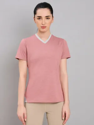 Seasonal Outfit Women Solid Slim Fit V Neck T-shirt with DOUBLE COOL