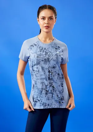 Sweat Absorbent Sport Flex Fit Women Abstract Print Slim Fit Crew Neck T-shirt with TECHNO COOL 