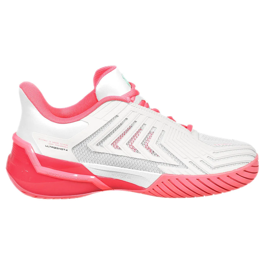 lace up closure Neutral Stride Adapt K-Swiss Women's Ultrashot 4 - White/Neon Pastel Pink