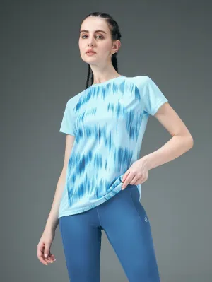 Preppy FlexibleKnit Women Abstract Print Slim Fit Crew Neck T-shirt with TECHNO COOL 