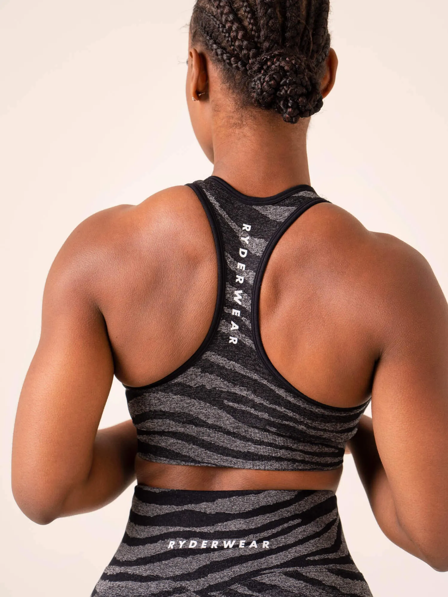adjustable material Zebra Seamless Sports Bra - Grey Marl / Black Zebra
