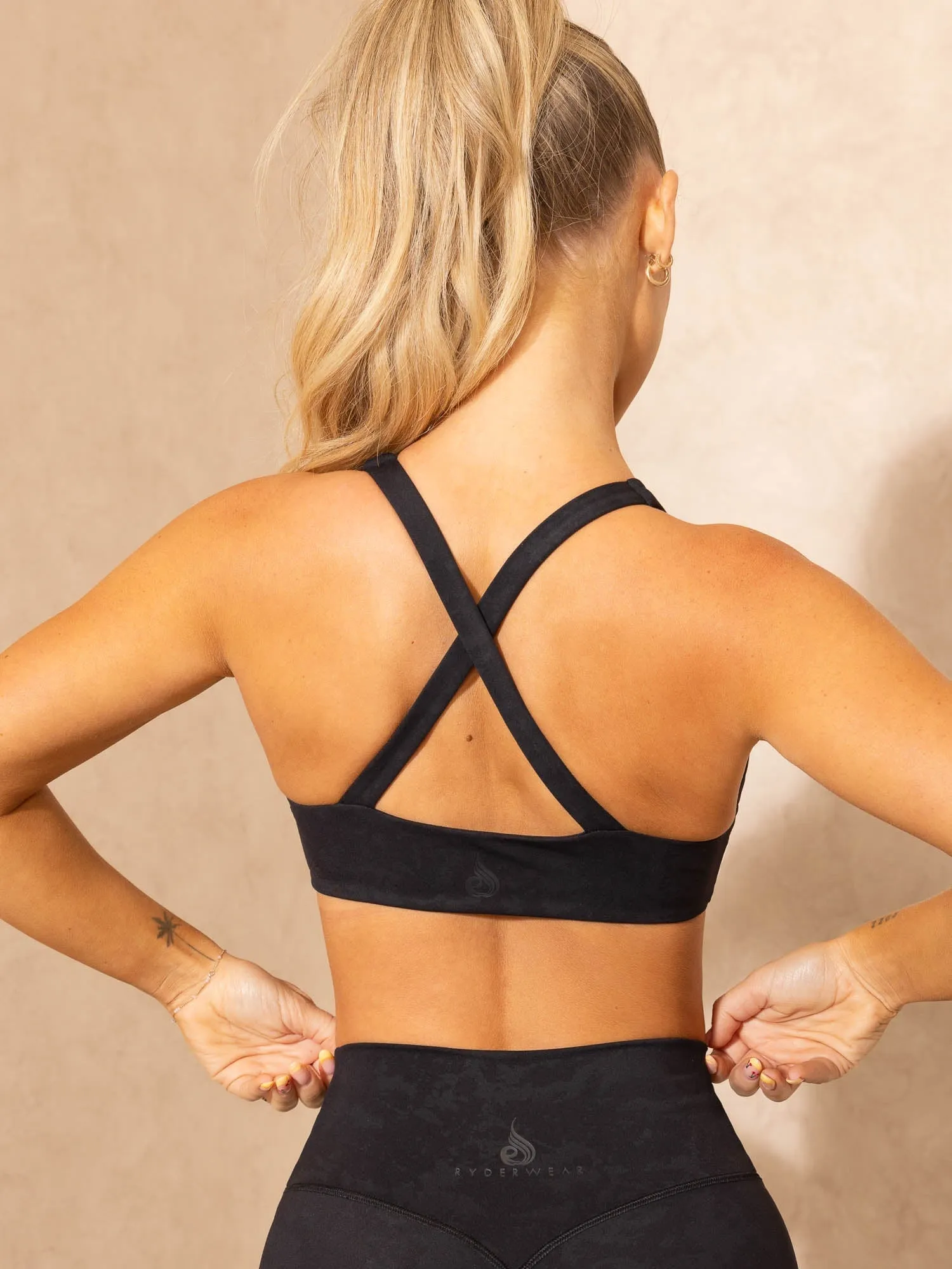 NKD Stonewash Twist Sports Bra - Black Stonewash teen clothing