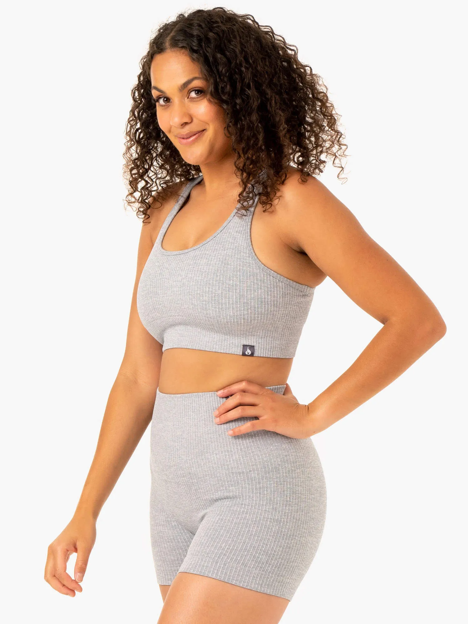Ventilated Cups Moisture Control Technology Rib Seamless Sports Bra - Light Grey Marl