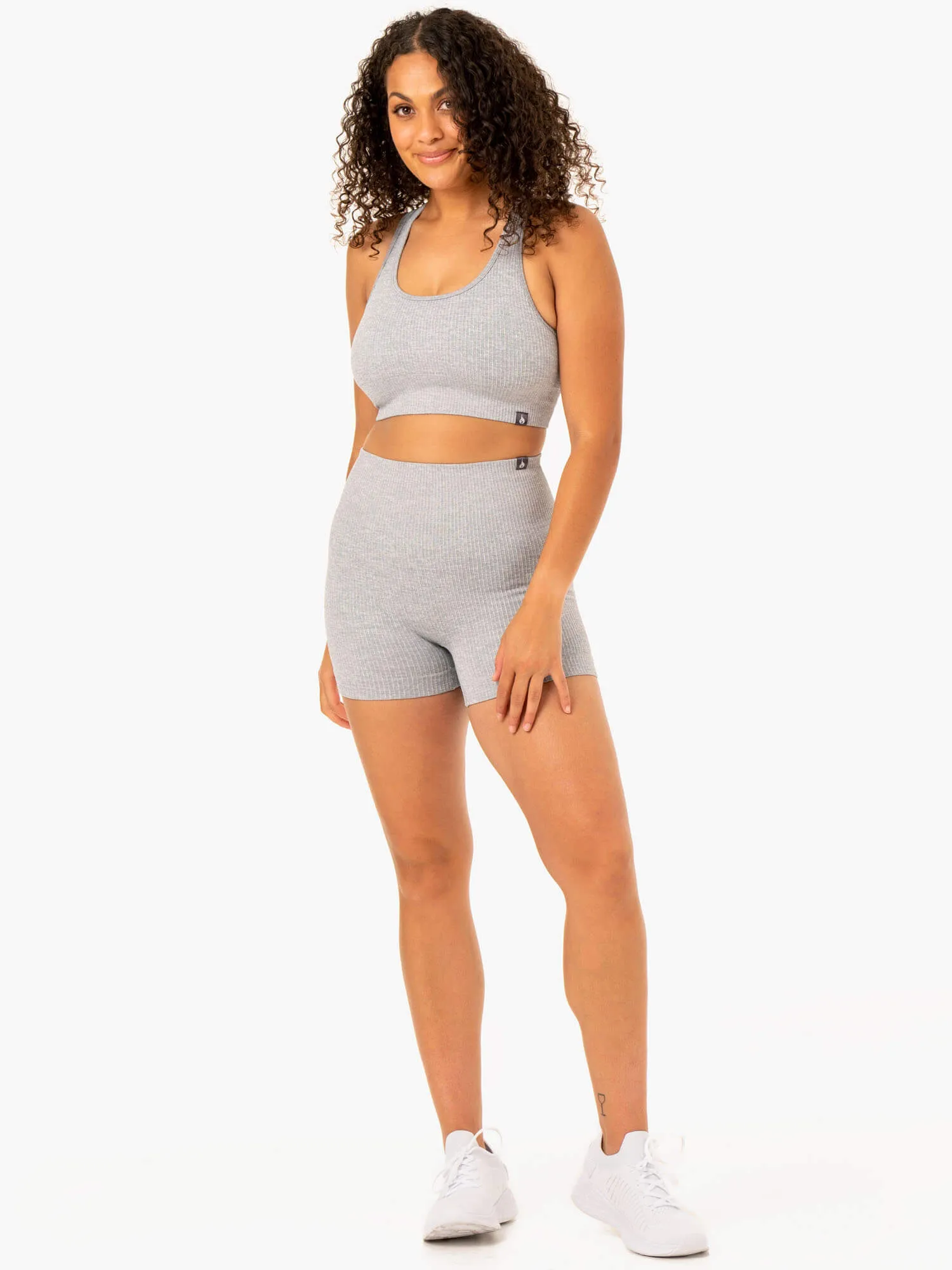 Rib Seamless Sports Bra - Light Grey Marl Shoulder support