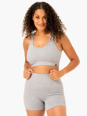 Rib Seamless Sports Bra - Light Grey Marl Soft Lace All-Day Design