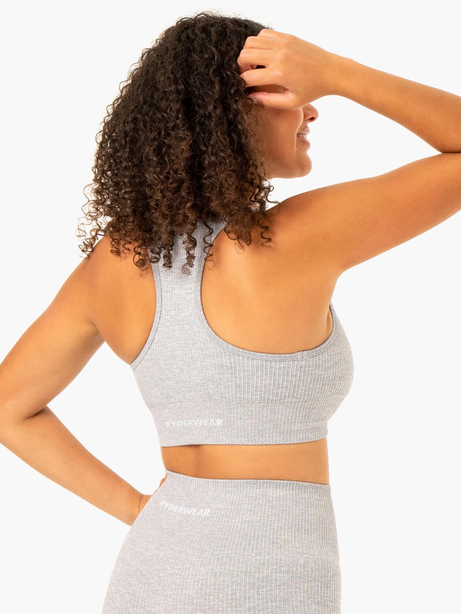 Rib Seamless Sports Bra - Light Grey Marl Soft Silk Cropped fit