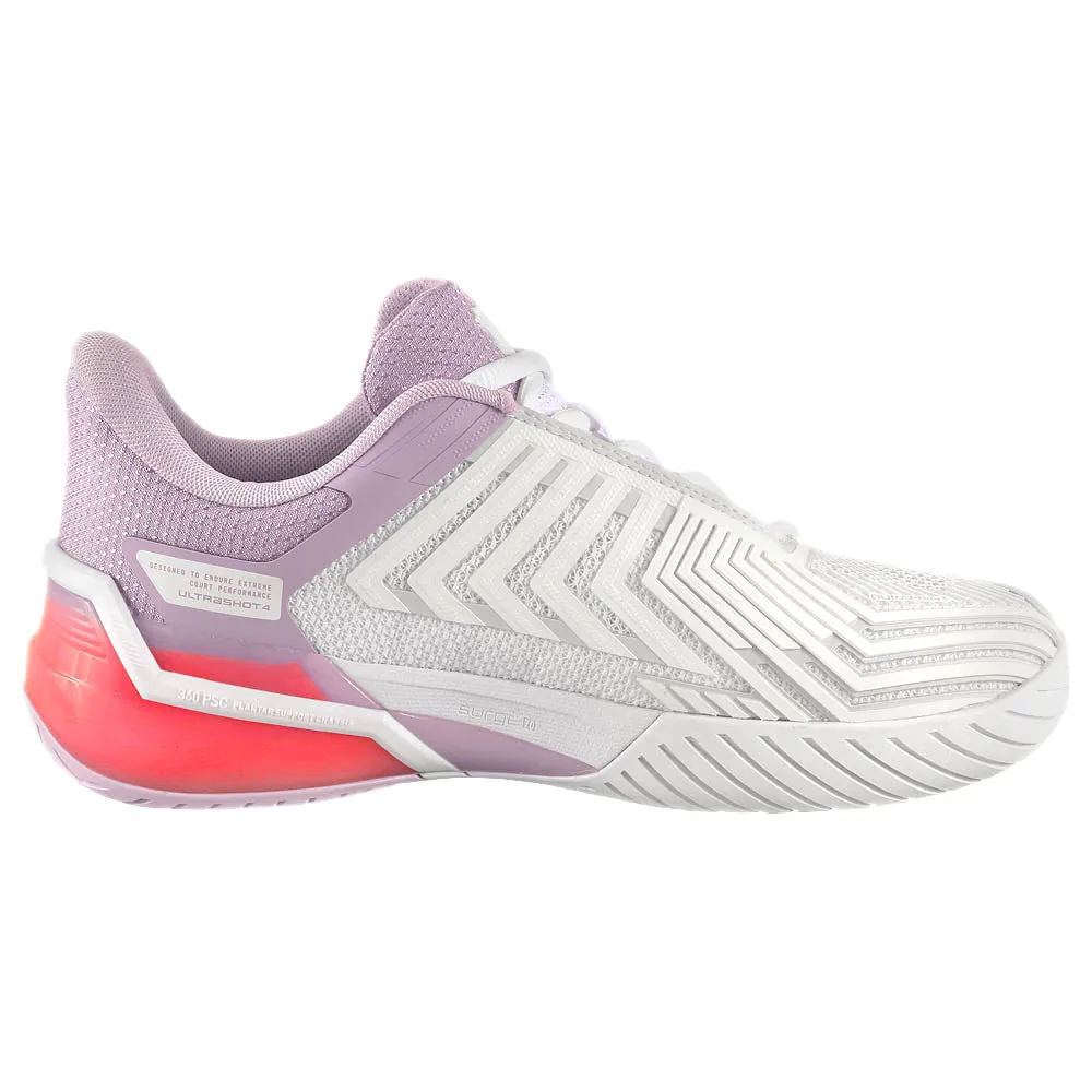 K-Swiss Women's Ultrashot 4 - White/Orchid Petal Dual Density Foam Recreational Use