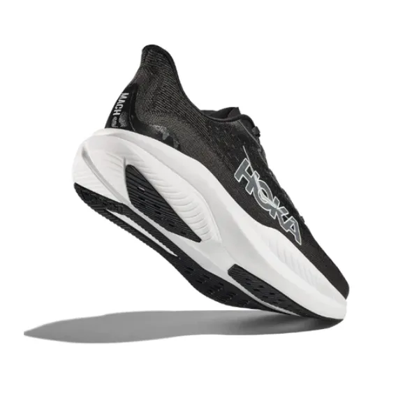 HOKA Women's Mach 6 (Wide Width) Black/White Heel Stabilizer Cup Sturdy Eyelets