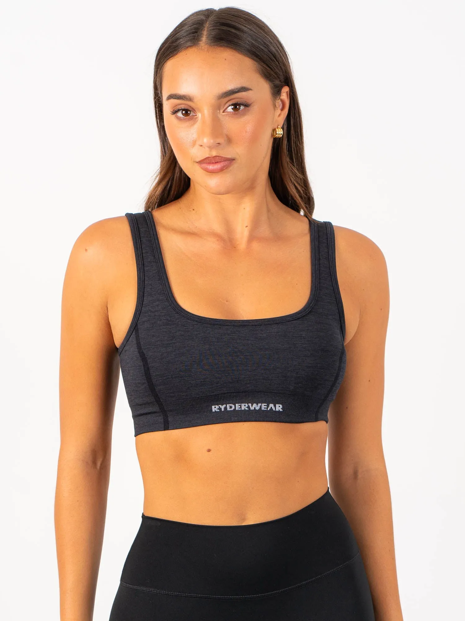 colorful Glued seams Enhance Seamless Sports Bra - Black