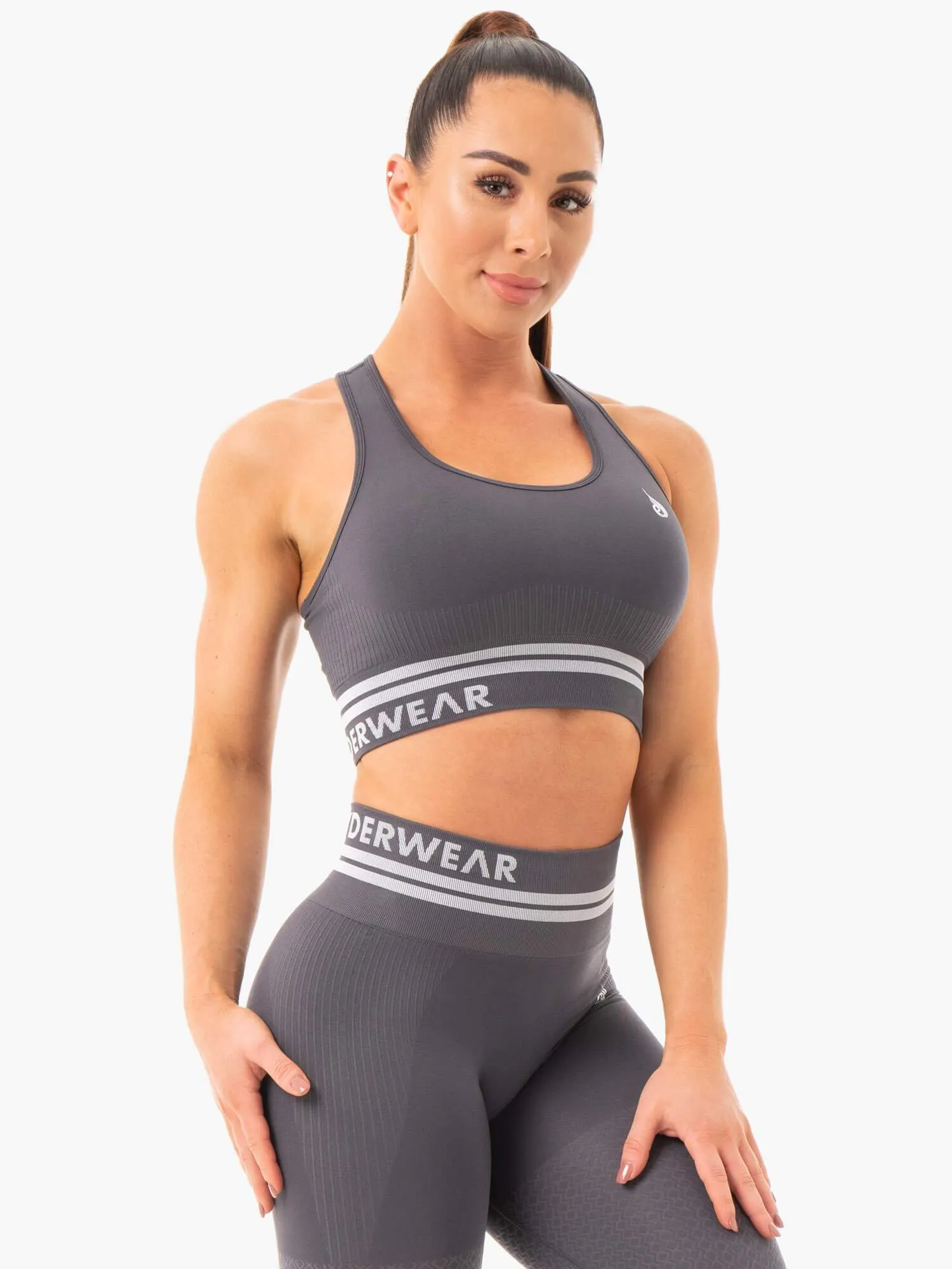 Freestyle Seamless Longline Sports Bra - Charcoal Matching Set Medium-impact