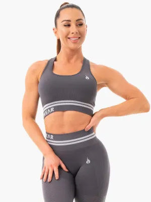 Flex Foam Inserts Seam-Free Feel Freestyle Seamless Longline Sports Bra - Charcoal