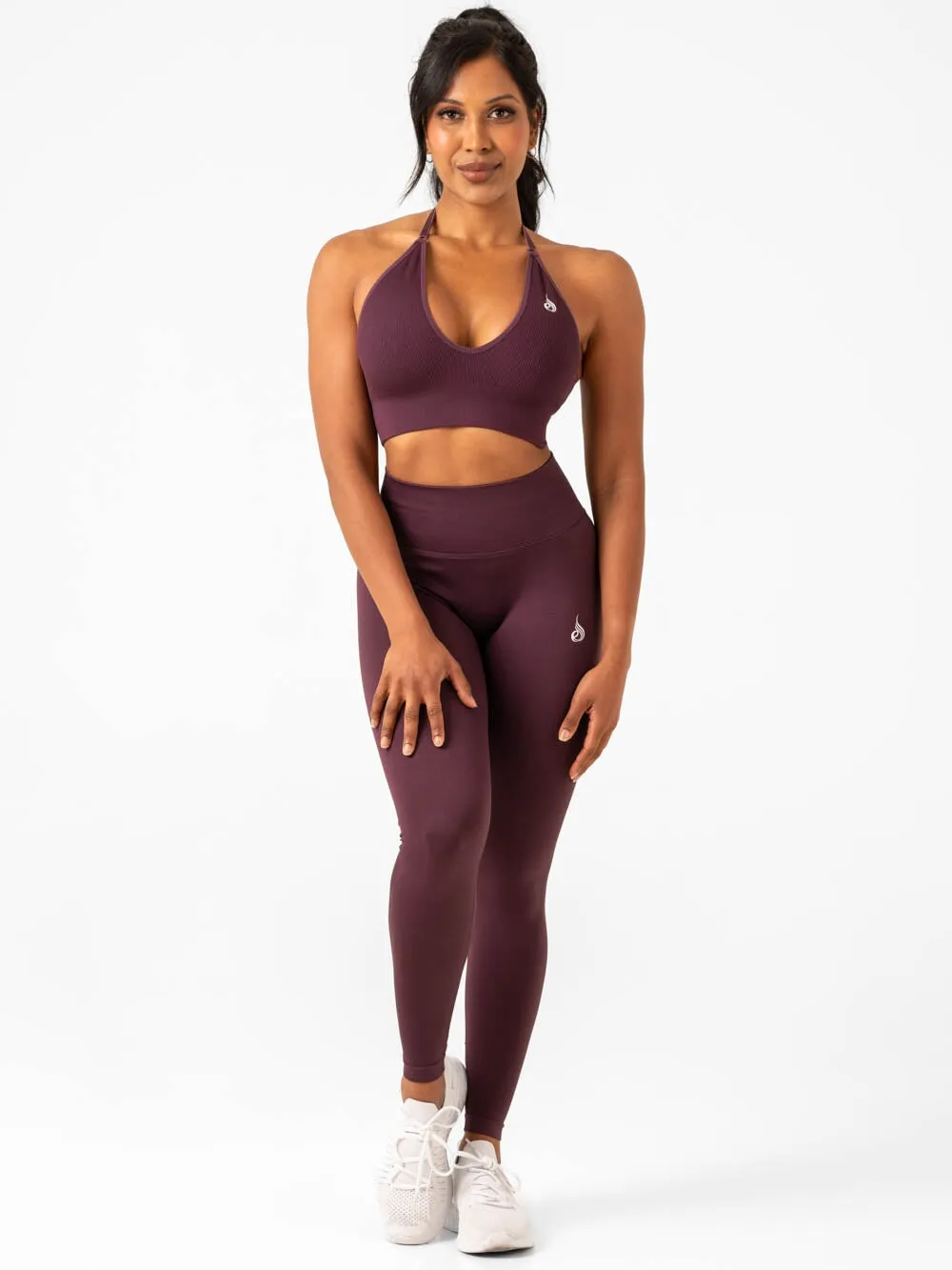 Comfortable seams Lift Rib Seamless Halter Sports Bra - Plum
