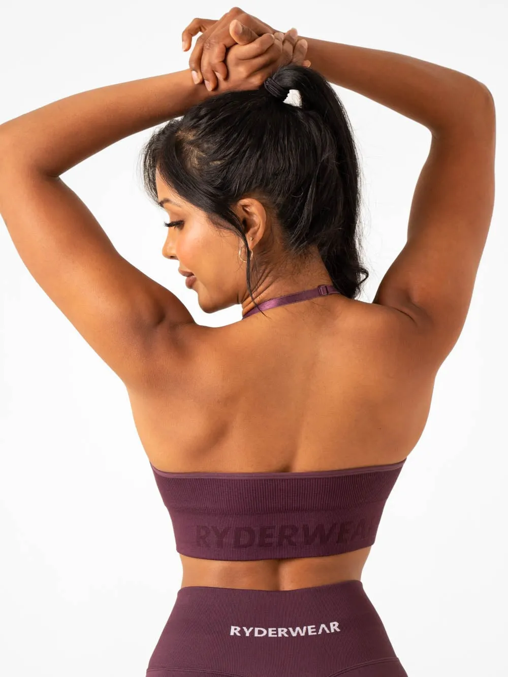 Lift Rib Seamless Halter Sports Bra - Plum Lightweight Comfort Smooth Structure