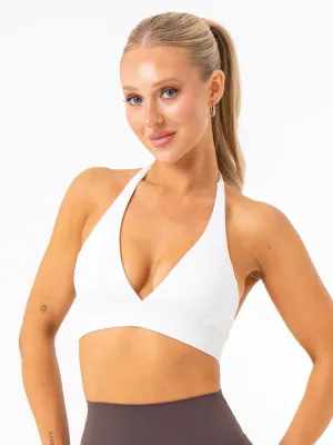 Nylon workout gear Dynamic Compression Fit NKD Halter Sports Bra - White