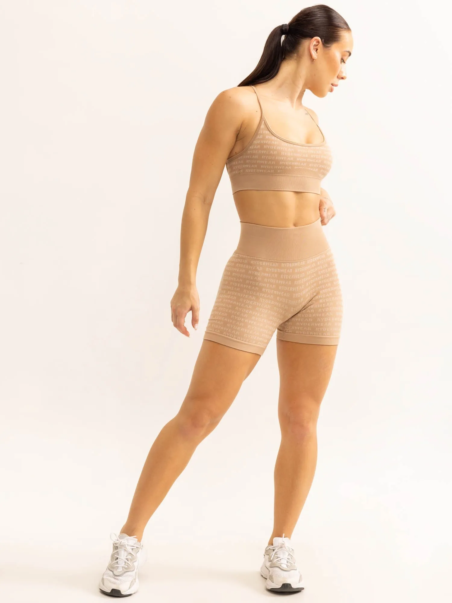 Purple Regular Fit Logo Lux Seamless Sports Bra - Tan