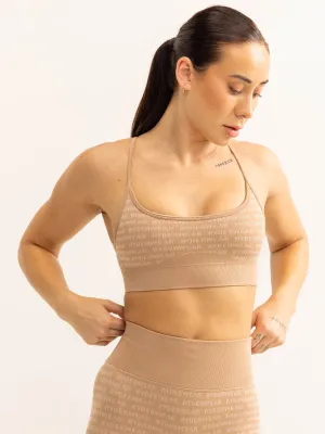 Soft Touch Lightweight Support Logo Lux Seamless Sports Bra - Tan