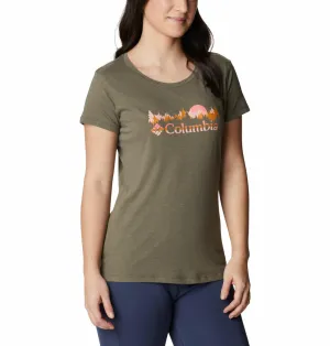 Columbia Women Green Daisy Days SS Graphic Tee Functional Side Gussets Compact Stitch Pattern