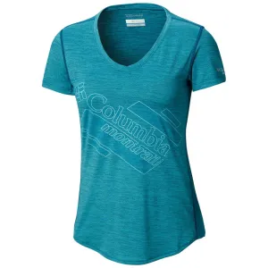 Columbia Women Blue Trinity Trail 2.0 Graphic Short Sleeve (Sun Protection) Relaxing Day High Density Knit