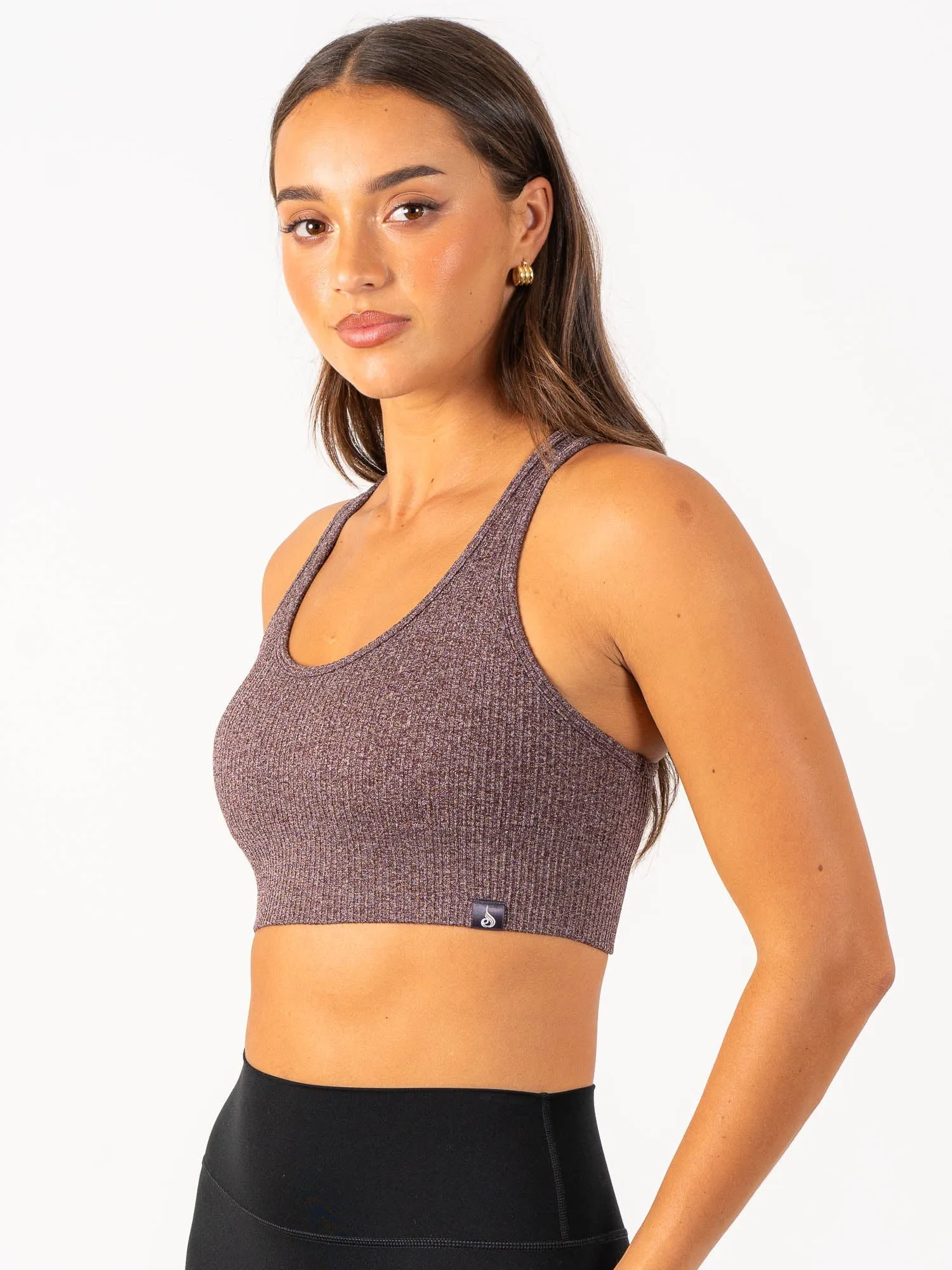 Soft Modal Flatlock stitching seams Rib Seamless Sports Bra - Chocolate Marl