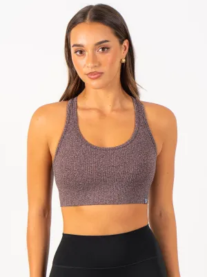 Rib Seamless Sports Bra - Chocolate Marl Anti-chafe