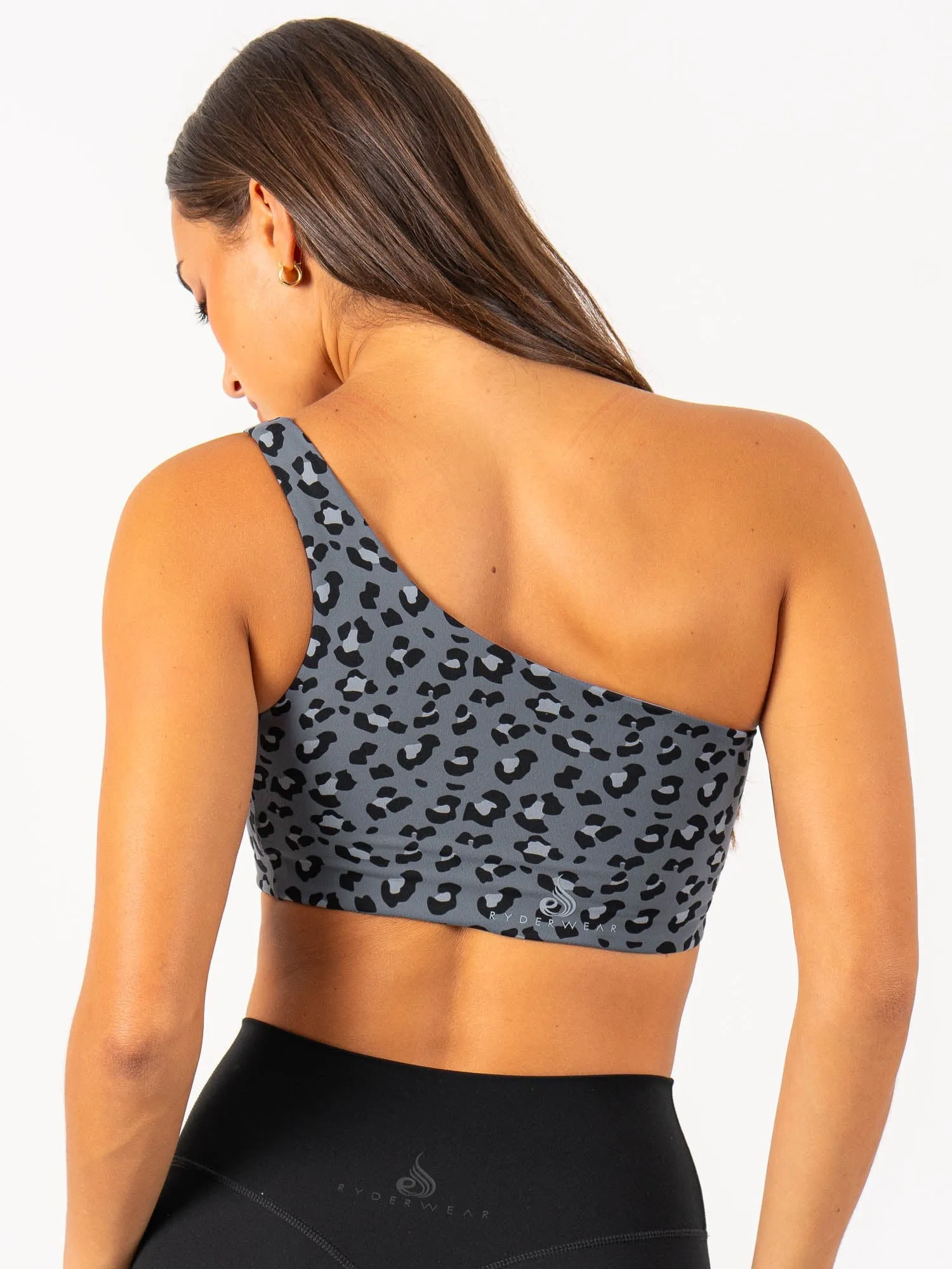 Adapt One Shoulder Sports Bra - Steel Blue Leopard All-Day Structure Orange sports apparel