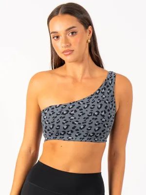 Fashion activewear Adapt One Shoulder Sports Bra - Steel Blue Leopard