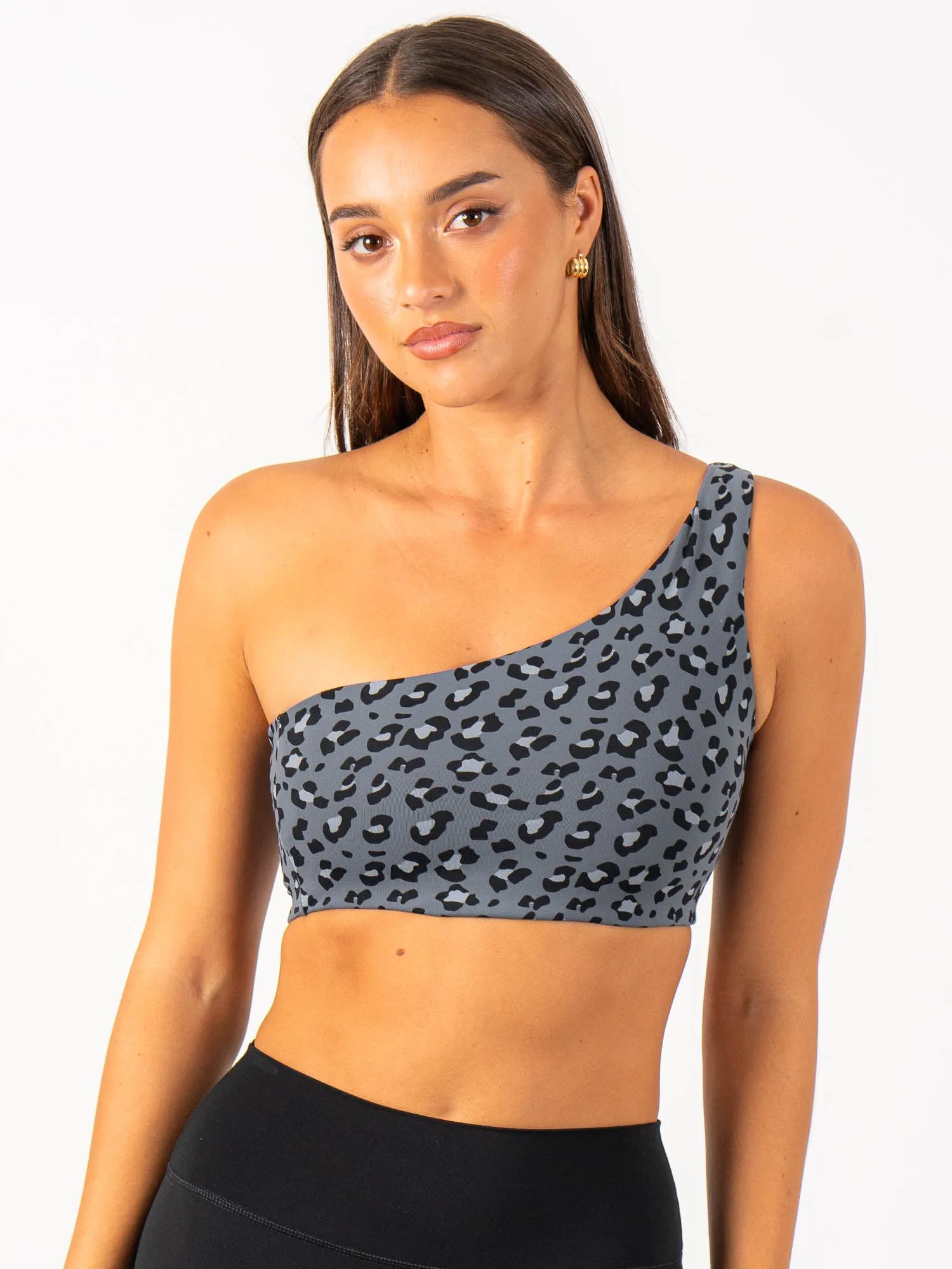 Fashion activewear Adapt One Shoulder Sports Bra - Steel Blue Leopard