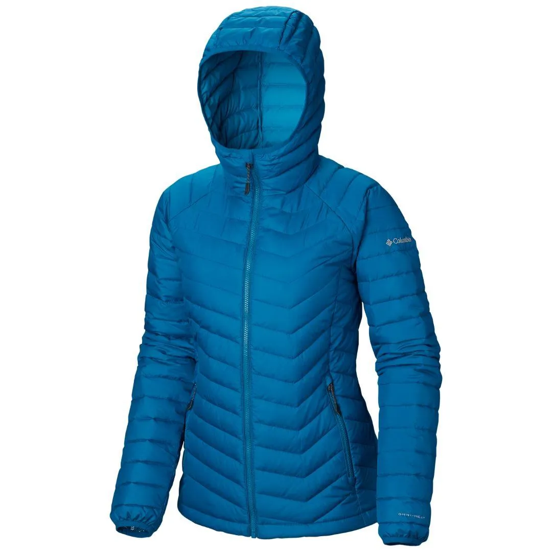 Columbia Women Blue Powder Lite Hooded Jacket Stand Up Collar