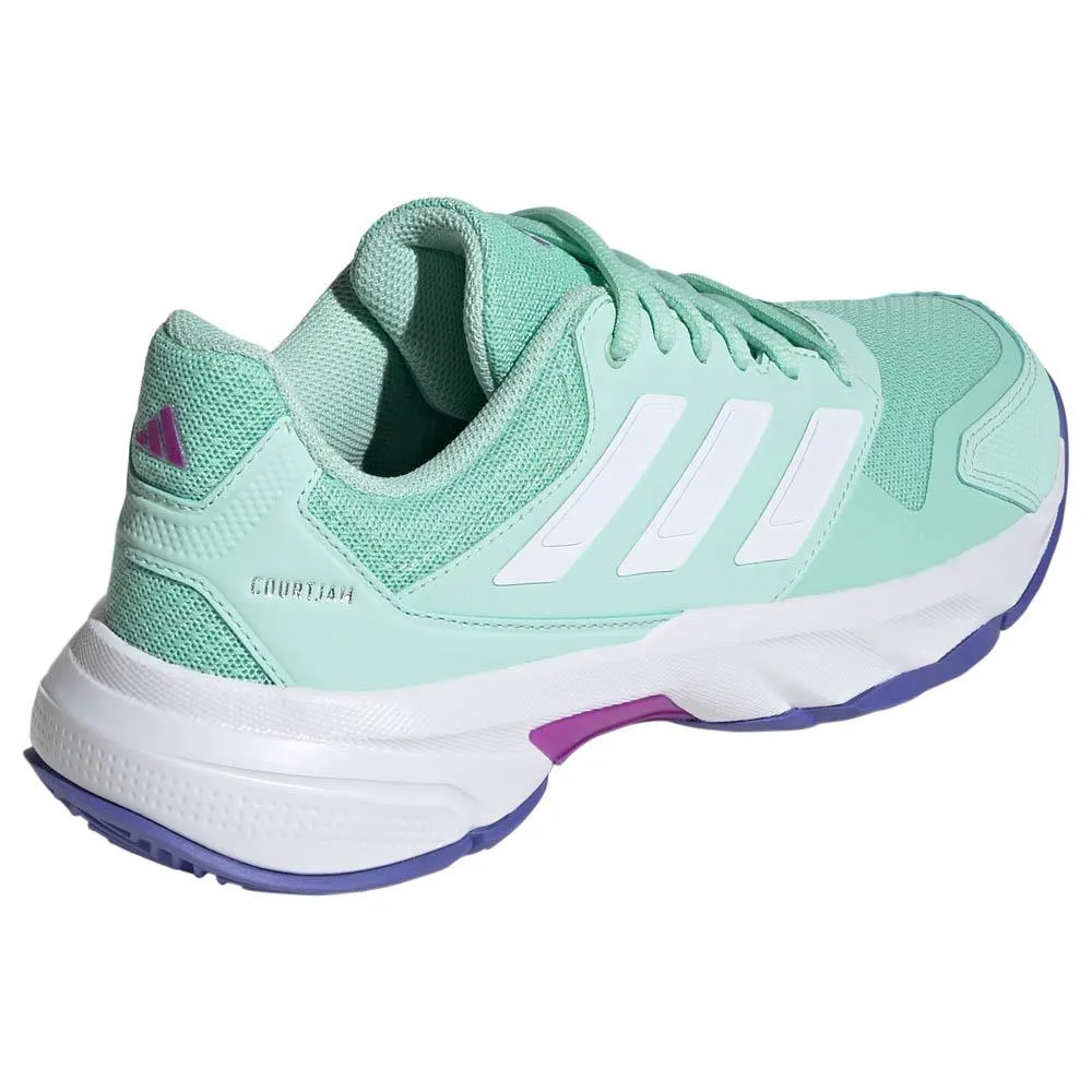 adidas Women's CourtJam Control 3 - Semi Flash Aqua/White Lace Up Locking Mechanism Collapsible Heel Design