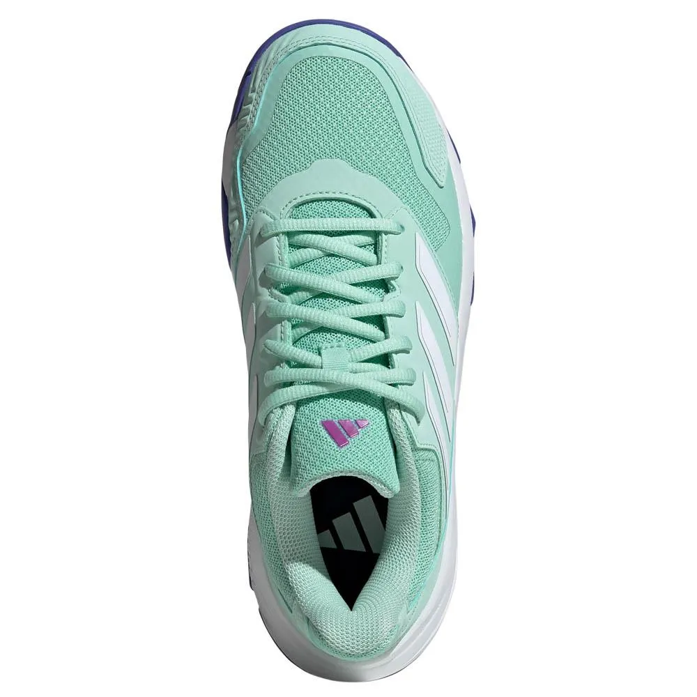 Anti Skid Pattern Soft outsole adidas Women's CourtJam Control 3 - Semi Flash Aqua/White